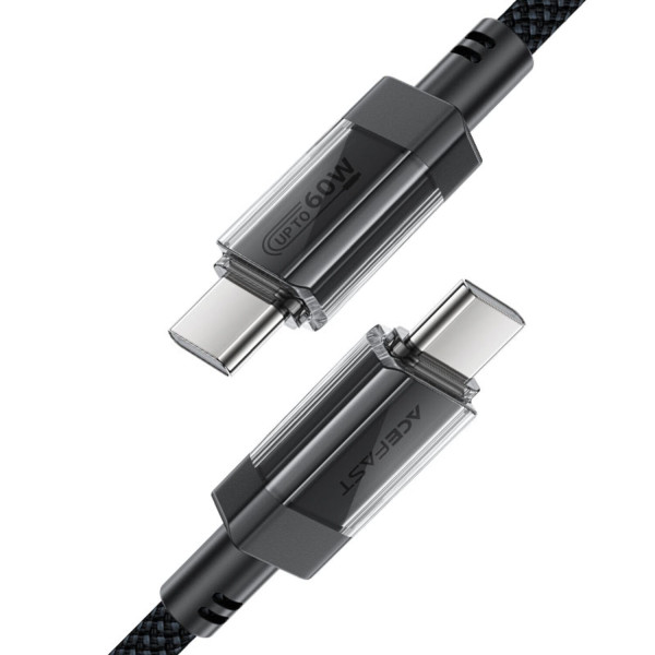 Фото - Кабель AceFast USB 2.0 USB-C to USB-C, 1.2 м, 60W, 3.0A, stainless steel Black, C12-03 (6974316283317)