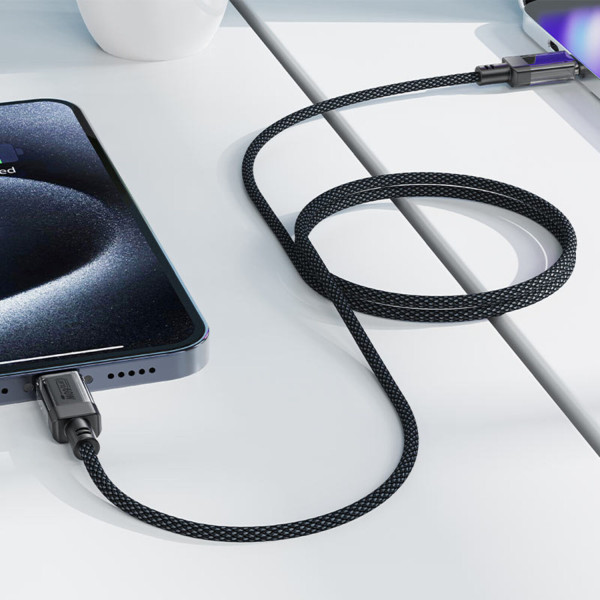 Фото - Кабель AceFast USB 2.0 USB-C to USB-C, 1.2 м, 60W, 3.0A, stainless steel Black, C12-03 (6974316283317)