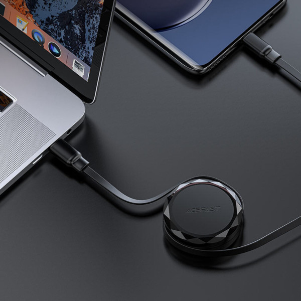 Фото - Кабель синхронизации данных AceFast USB 2.0 USB-C to USB-C, 0.8 м, 60W, 3.0A, dual retraction Black, C13-03 (6974316280132)