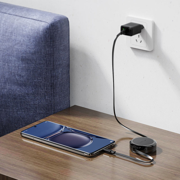 Фото - Кабель синхронизации данных AceFast USB 2.0 USB-C to USB-C, 0.8 м, 60W, 3.0A, dual retraction Black, C13-03 (6974316280132)