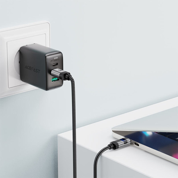 Фото - Кабель синхронизации данных AceFast USB 2.0 USB-C to USB-C, 1.2 м, 60W, 3.0A, digital display Black, C15-03 (6974316283720)