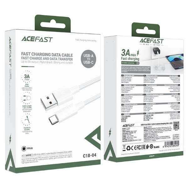 Фото - Кабель AceFast C18-04 USB-A to USB-C White (6974316284260)
