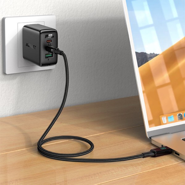 Фото - Кабель AceFast USB 2.0 USB-C to USB-C, 2 м, 100W, 5.0A, with display, C6-03 (6974316281054)