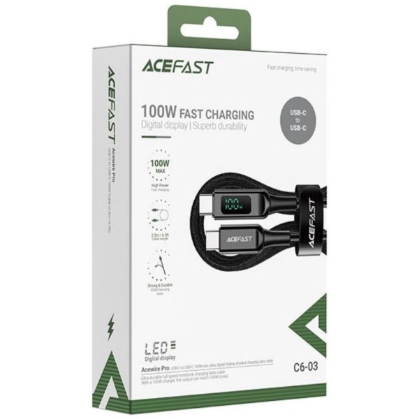 Фото - Кабель AceFast USB 2.0 USB-C to USB-C, 2 м, 100W, 5.0A, with display, C6-03 (6974316281054)