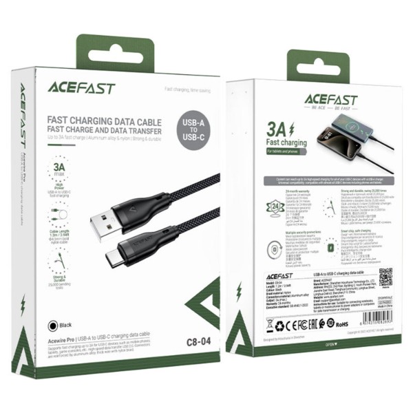 Фото - Кабель AceFast USB 2.0 USB-A to USB-C, 1,2 м, 3.0A, C8-04 (6974316282693)