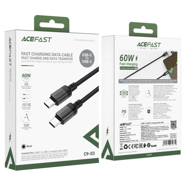 Фото - Кабель синхронізації даних AceFast USB 2.0 USB-C to USB-C, 1,2 м, 3.0A, C9-03 (6974316282679)