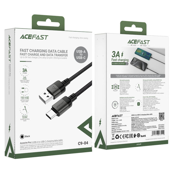 Фото - Кабель синхронізації даних AceFast USB 2.0 USB-A to USB-C, 1,2 м, 3.0A, C9-04 (6974316283010)