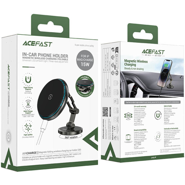 Фото - Автодержатель с беспроводной зарядкой AceFast D30 Black (6974316283089)