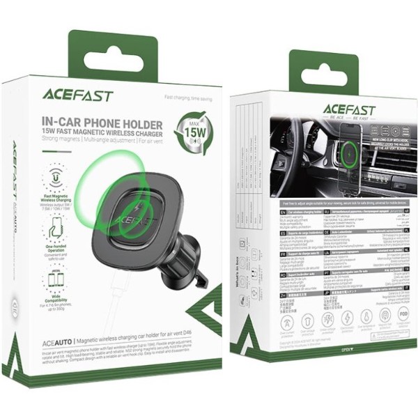 Фото - Автотримач з бездротовою зарядкою AceFast D46 Magnetic wireless charging (6974316284109)