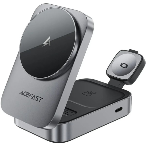 Фото - Бездротовий зарядний пристрій AceFast E22 Desktop 3-in-1 Wireless Charging holder Metal Gray (6974316284079)
