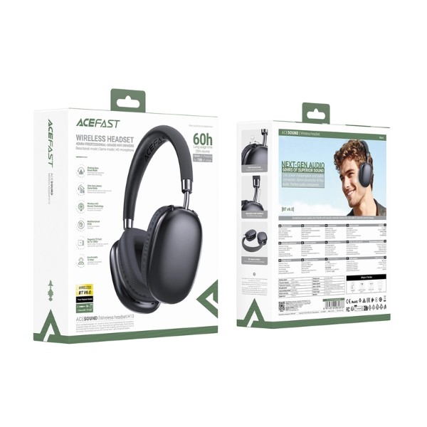 Фото - Наушники накладные беспроводные AceFast H13 Bluetooth+3,5мм Black (6974316285878)