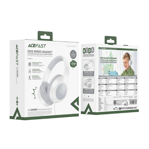 Фото - Навушники накладні дротові AceFast H18 wired headset for kids Grey White (6974316287032)