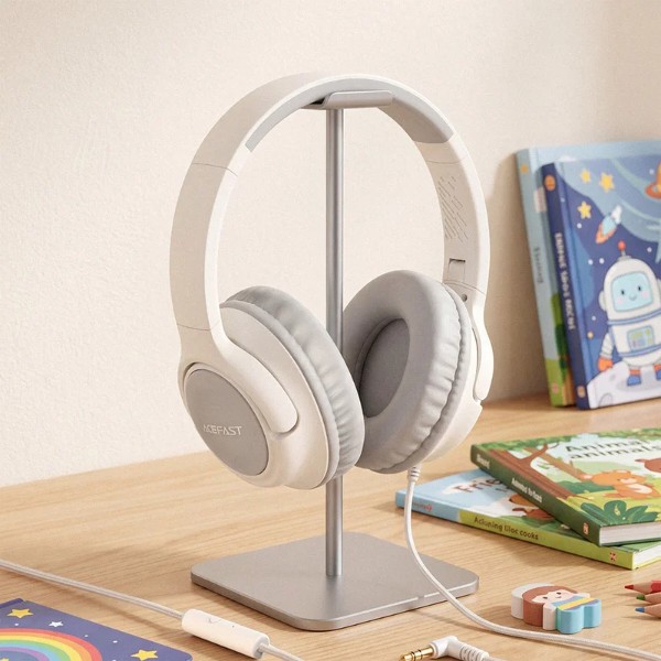 Фото - Навушники накладні дротові AceFast H18 wired headset for kids Grey White (6974316287032)