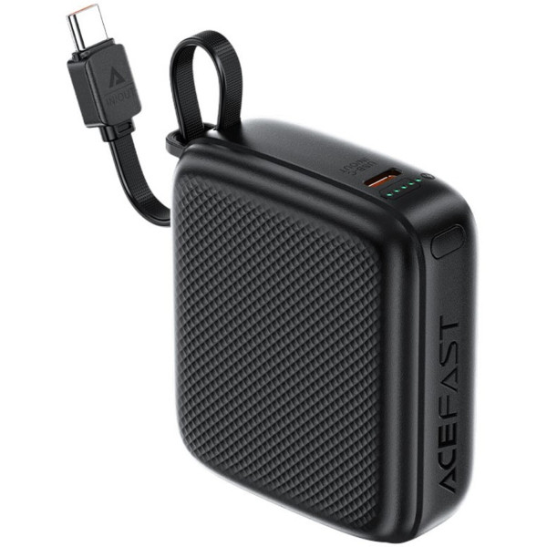 Фото - Батарея мобильная AceFast 10000mAh 20W PD,QC3.0 USB-C In/Out with build Type-C cable, M15 Black (6974316283973)