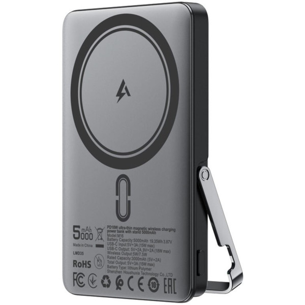 Фото - Батарея мобильная AceFast Magnetic Wireless 5000mAh 18W PD,QC3.0 USB-C In/Out,with holder M16 Black (6974316283997)