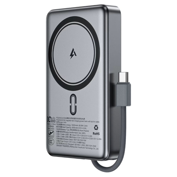 Фото - Батарея мобильная AceFast Magnetic Wireless 10000mAh 22.5W PD,QC 3.0 USB-C In/Out, QI 15W  M18 Black (6974316284017)