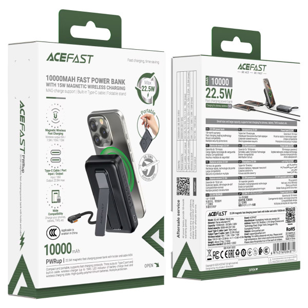 Фото - Батарея мобильная AceFast Magnetic Wireless 10000mAh 22.5W PD,QC 3.0 USB-C In/Out, QI 15W  M24 Metal Gray (6974316284871)