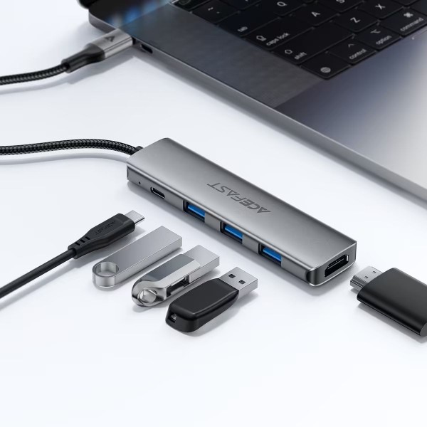 Фото - Хаб USB AceFast USB3.0 Type-C - HDMI4K/3xUSB-A 3.0/USB-C PD 90W Hub 5-in-1 J16 (6974316285915)