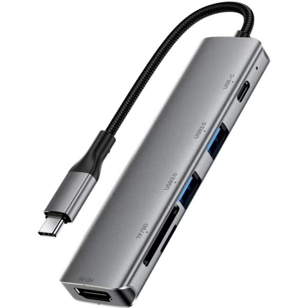 Фото - Хаб USB AceFast USB3.0 Type-C - HDMI4K@60Hz/2xUSB-A 3.0/TF/SD/USB-C 90W Hub 6-in-1 J18 (6974316285939)