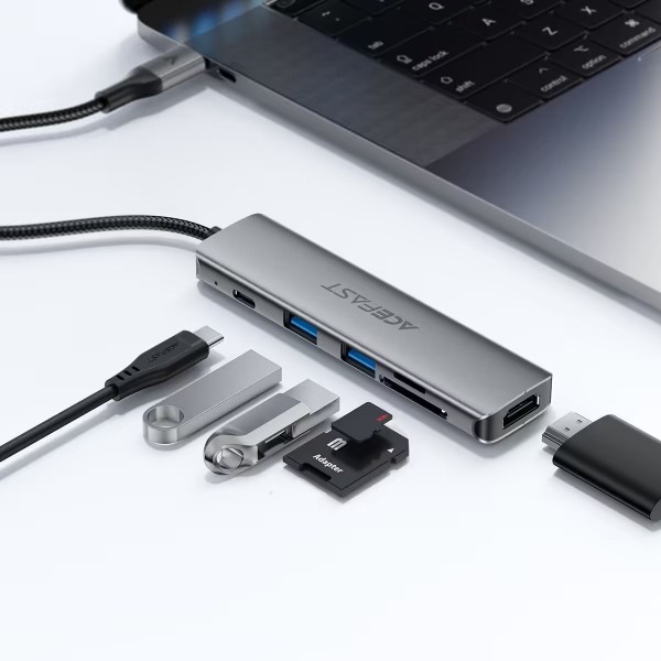 Фото - Хаб USB AceFast USB3.0 Type-C - HDMI4K@60Hz/2xUSB-A 3.0/TF/SD/USB-C 90W Hub 6-in-1 J18 (6974316285939)