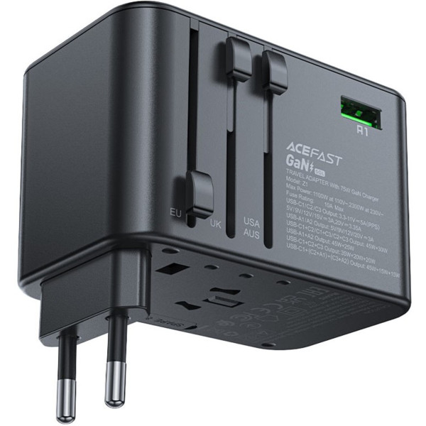 Фото - Мережевий зарядний пристрій AceFast 5xUSB 75W (3xUSB-C + 2xUSB-A) Gan Z1 Fast Charger (6974316282495) Фото - Мережевий зарядний пристрій AceFast 5xUSB 75W (3xUSB-C + 2xUSB-A) Gan Z1 Fast Charger (6974316282495)