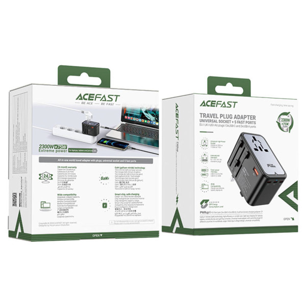 Фото - Мережевий зарядний пристрій AceFast 5xUSB 75W (3xUSB-C + 2xUSB-A) Gan Z1 Fast Charger (6974316282495)