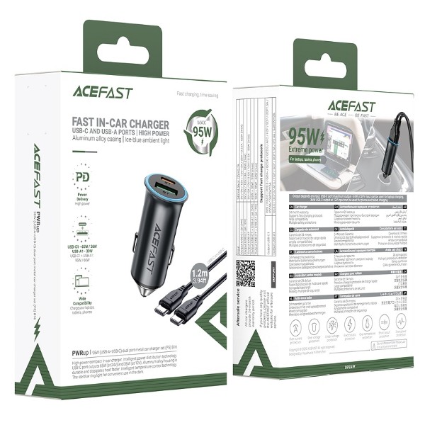 Фото - Автомобільний зарядний пристрій AceFast B16 95W (USB-A+USB-C) dual port metal car charger set (P5) Metal Gray (6974316285304)