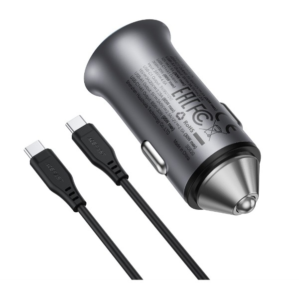 Фото - Автомобільний зарядний пристрій AceFast B16 95W (USB-A+USB-C) dual port metal car charger set (P5) Metal Gray (6974316285304)
