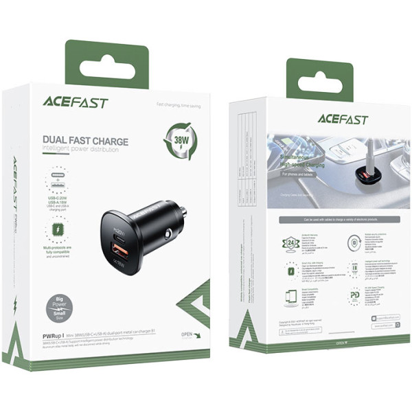 Фото - Автомобильное зарядное устройство AceFast B1 mini 38W USB-C+USB-A (6974316280330)