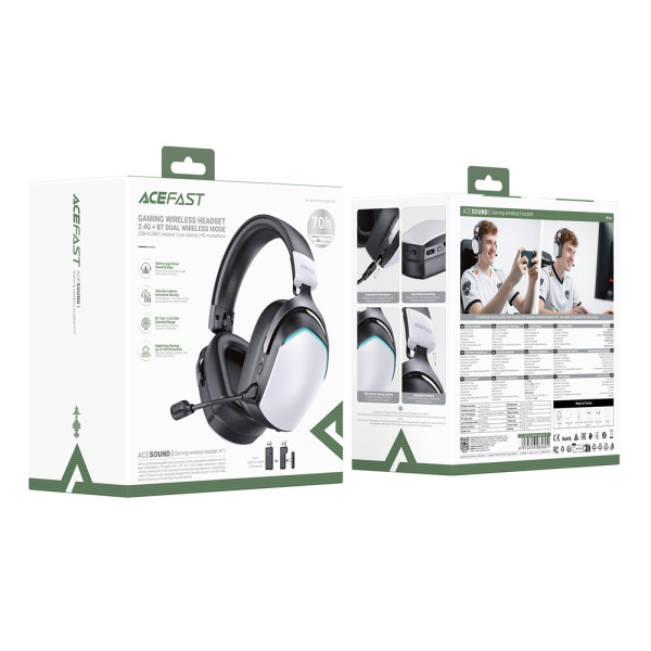 Фото - Гарнітура бездротова ігрова AceFast H11 gaming wireless headset White (6974316285601)