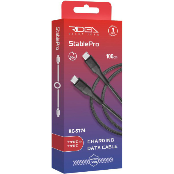Фото - Кабель синхронизации данных Ridea StablePro Type-C to Type-C 60W Black (RC-ST74)