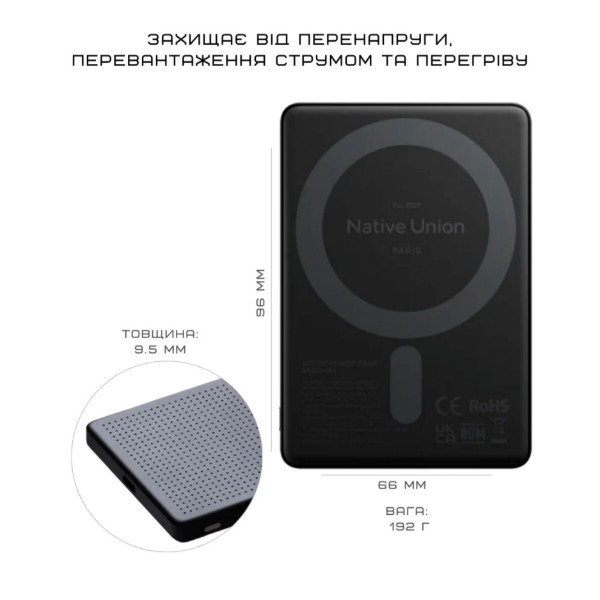 Фото - Батарея мобільна Native Union Active Magnetic 5 000mAh Black (ACTPB-5KMS-BLK)