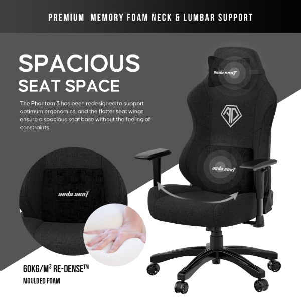 Фото - Крісло для геймерів Anda Seat Phantom 3 Size L Black Fabric (AD18Y-06-B-F)