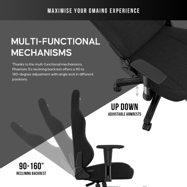 Фото - Крісло для геймерів Anda Seat Phantom 3 Size L Black Fabric (AD18Y-06-B-F)