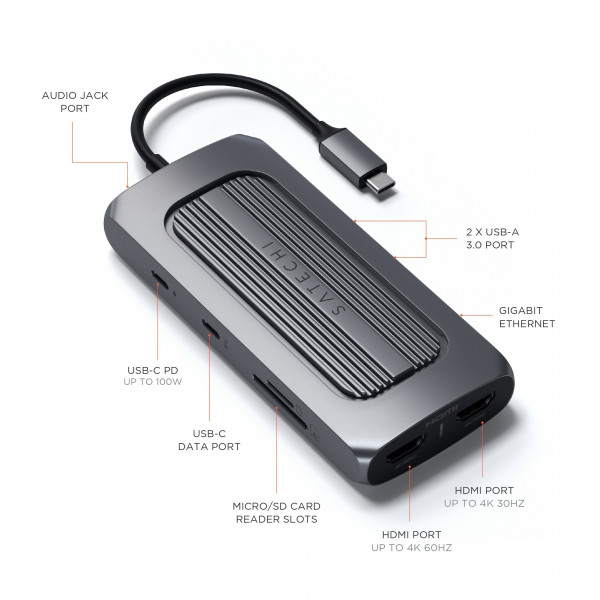 Фото - Хаб USB Satechi Aluminum USB-C Multi-Port MX Adapter Space Gray (ST-UCMXAM)