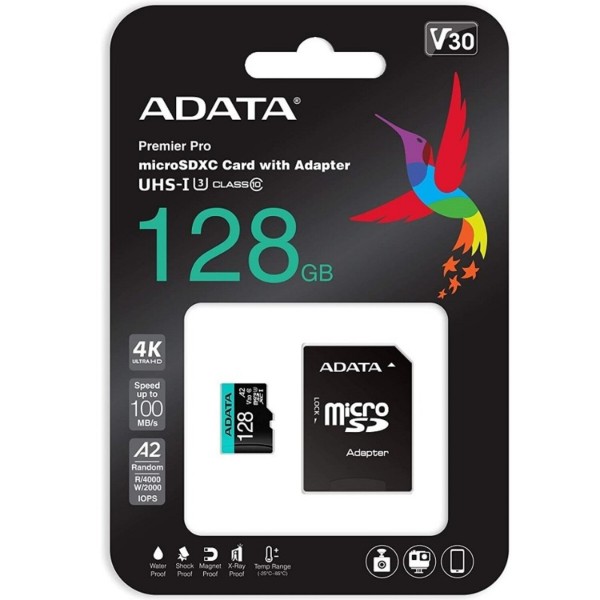 Фото - Карта пам'яті ADATA microSDXC Premier Pro 128Gb Class 10 V30S A2 (AUSDX128GUI3V30SA2-RA1)