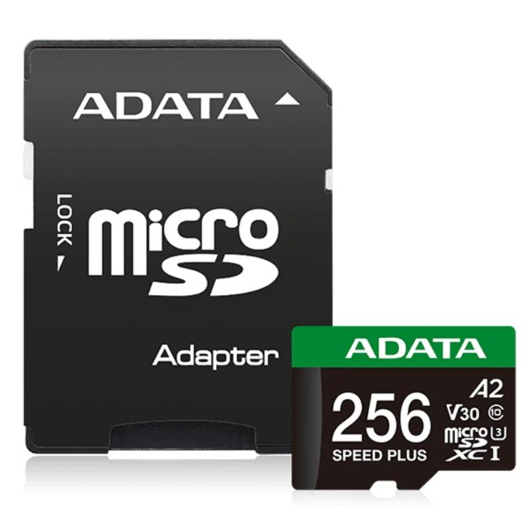 Фото - Карта памяти ADATA microSDXC (UHS-1 U3) SPEED PLUS 256Gb Class 10 V30 A2 adapter SD (UD256GUI3V30A2SP-RA1)