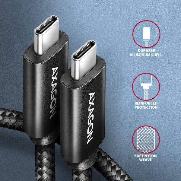Фото - Кабель AXAGON USB-C 2.0, 1m, PD 240W 5A Black (BUCM2-CM10AB)