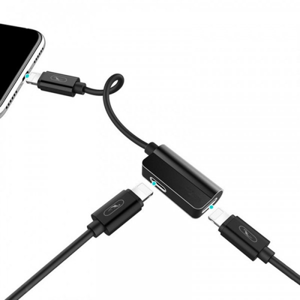 Фото - Перехідник аудіо SkyDolphin AU01 Lightning - 2хLightning (M/F) Black (ADPT-00026)