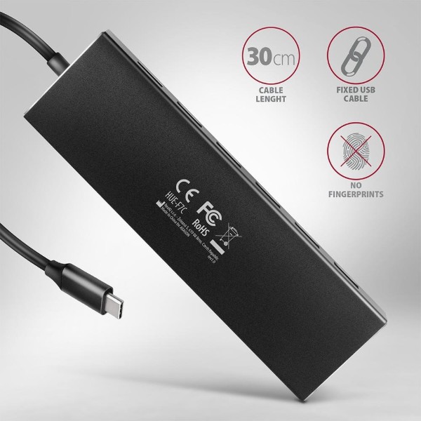Фото - Хаб USB AXAGON HUE-F7C SuperSpeed USB-C FLAT CHARGING hub, cable 30cm USB-C, Black (HUE-F7C)