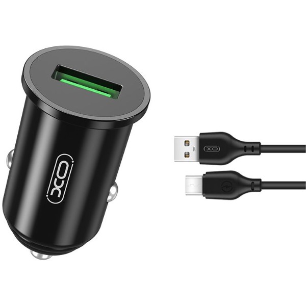 Фото - Автомобільний зарядний пристрій XO TZ12 QC3.0 18W with Type-c cable, black (XO-TZ12+C)