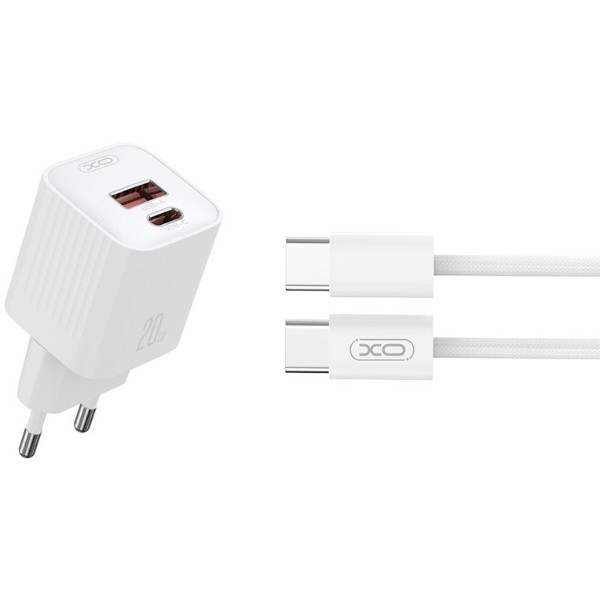 Фото - Мережевий зарядний пристрій XO L147 PD20W 1USB-A+1USB-C Charger with TYPE-C cable, white (XO-L147+C)