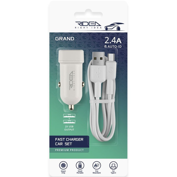Фото - Автомобільний зарядний пристрій Ridea Grand Type-C 2USB 2.4 A White (RCC-21212)