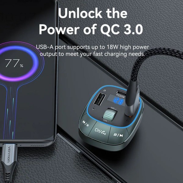 Фото - FM модулятор Vention PD 54W 3-Port USB (C+A+A) LED/USB (FFLB0)