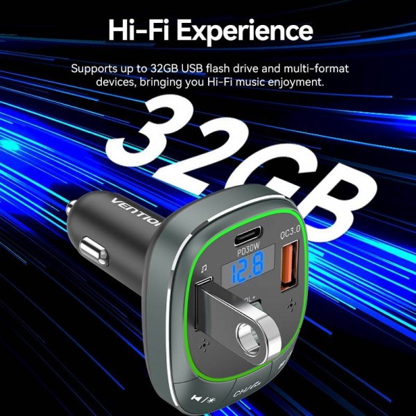 Фото - FM модулятор Vention PD 54W 3-Port USB (C+A+A) LED/USB (FFLB0)
