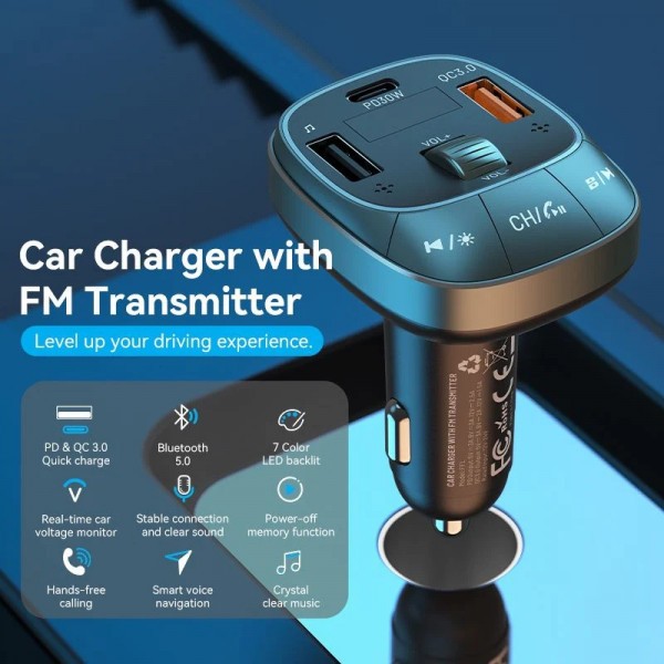 Фото - FM модулятор Vention PD 54W 3-Port USB (C+A+A) LED/USB (FFLB0)