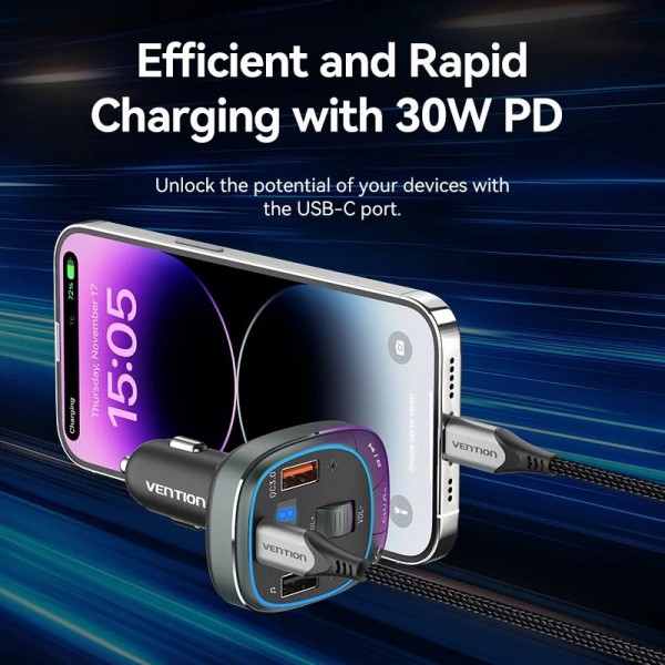 Фото - FM модулятор Vention PD 54W 3-Port USB (C+A+A) LED/USB (FFLB0)