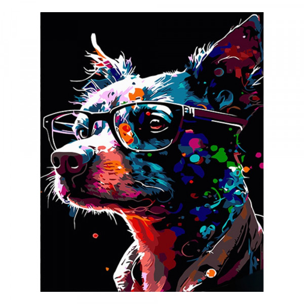 Фото - Картина за номерами Strateg Яскравий песик в окулярах 40х50 см (AH1017)