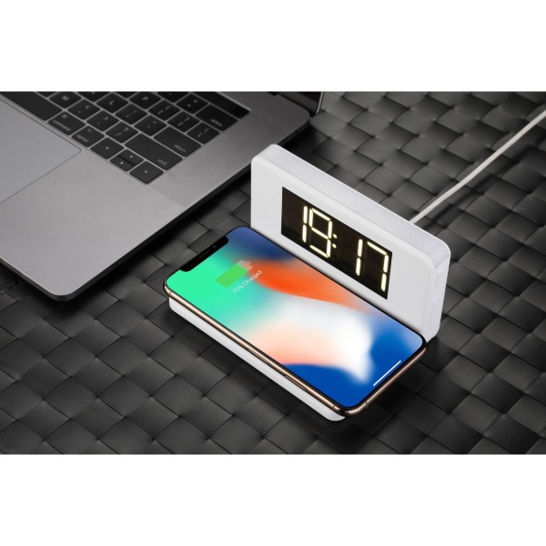 Фото - Бездротовий зарядний пристрій Ailink Alarm Clock Wireless Charger 3в1 White (AI-Clock1wh)