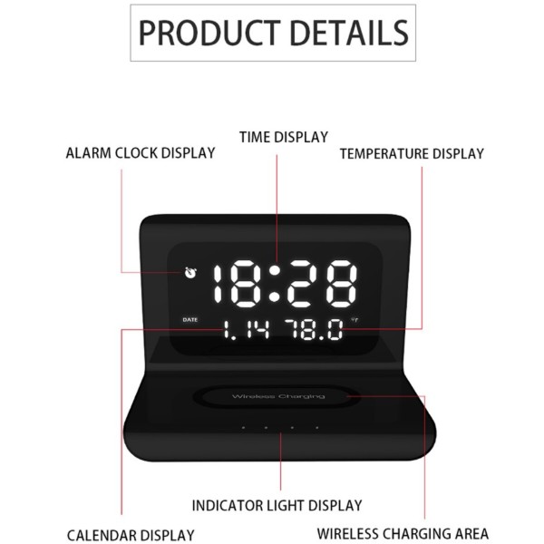 Фото - Бездротовий зарядний пристрій Ailink Alarm Clock Gen2 Wireless Charger 4 в 1 Black (AI-ClockGen2bk)